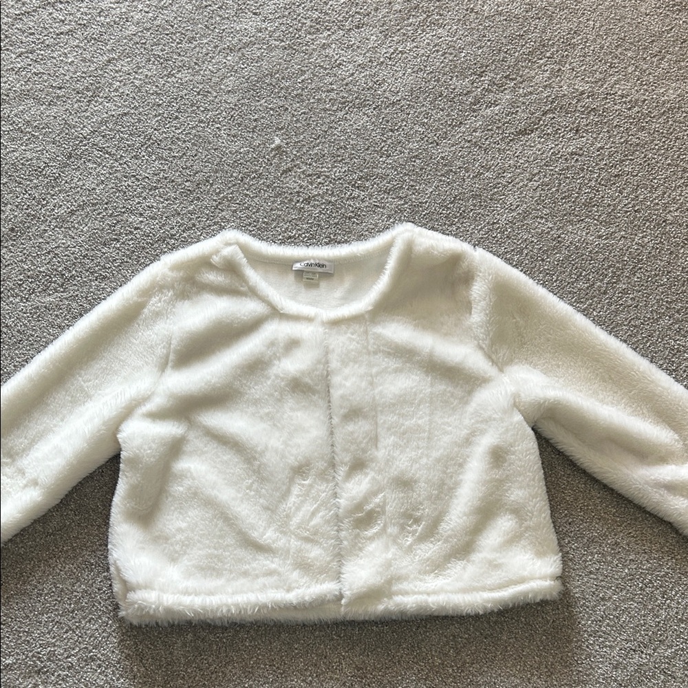 Calvin Klein White Faux Fur Cropped Jacket in Winter White